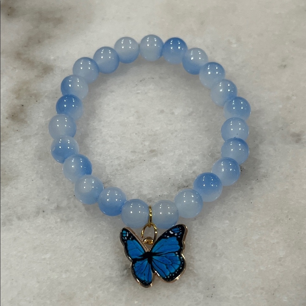 Blue Beaded Bracelet with Butterfly Charm - Picture 5 of 6